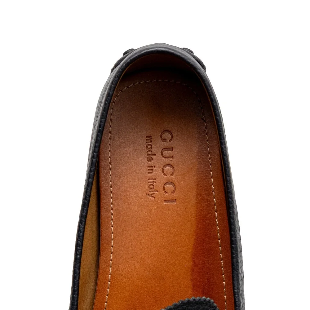 Gucci Mens Black Pebble Leather Horsebit Web Driving Loafers UK 8G US 9G w/ Box